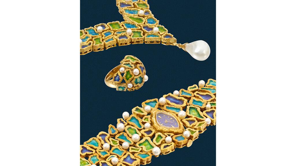 Gilbert Albert designed this Patek Philippe suite in the 1960s. A buyer paid more than $400,000 for it at Thursday’s “Rough Diamonds” auction. Patek Philippe Gilbert Albert suite